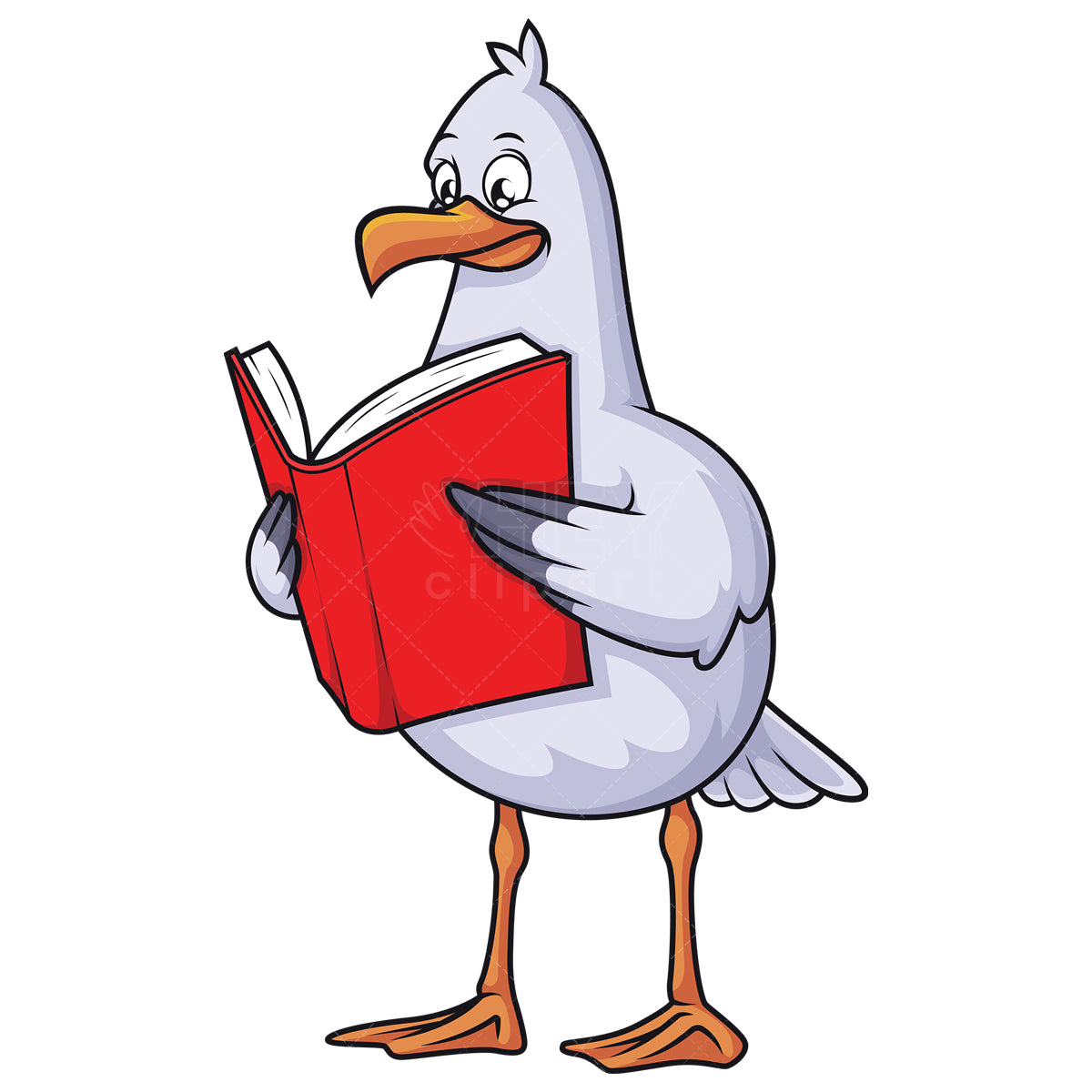 Royalty-free stock vector illustration of a seagull reading a book.