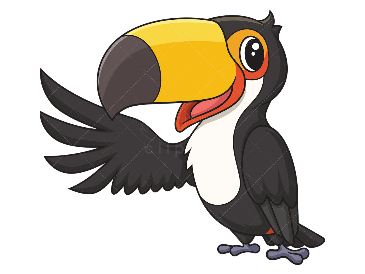 Royalty-free stock vector illustration of a toucan bird pointing to the side.