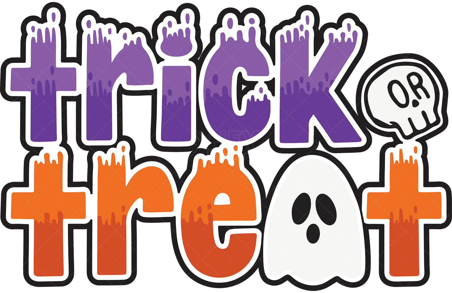 Royalty-free vector illustration of handwritten-style text art that reads "trick or treat".