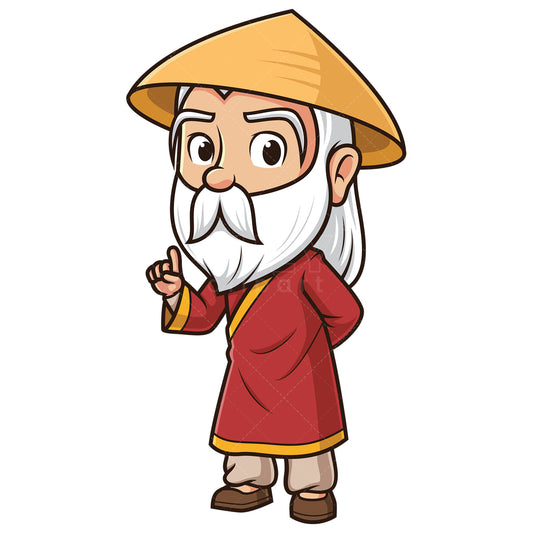 Royalty-free stock vector illustration of a wise asian man explaining.