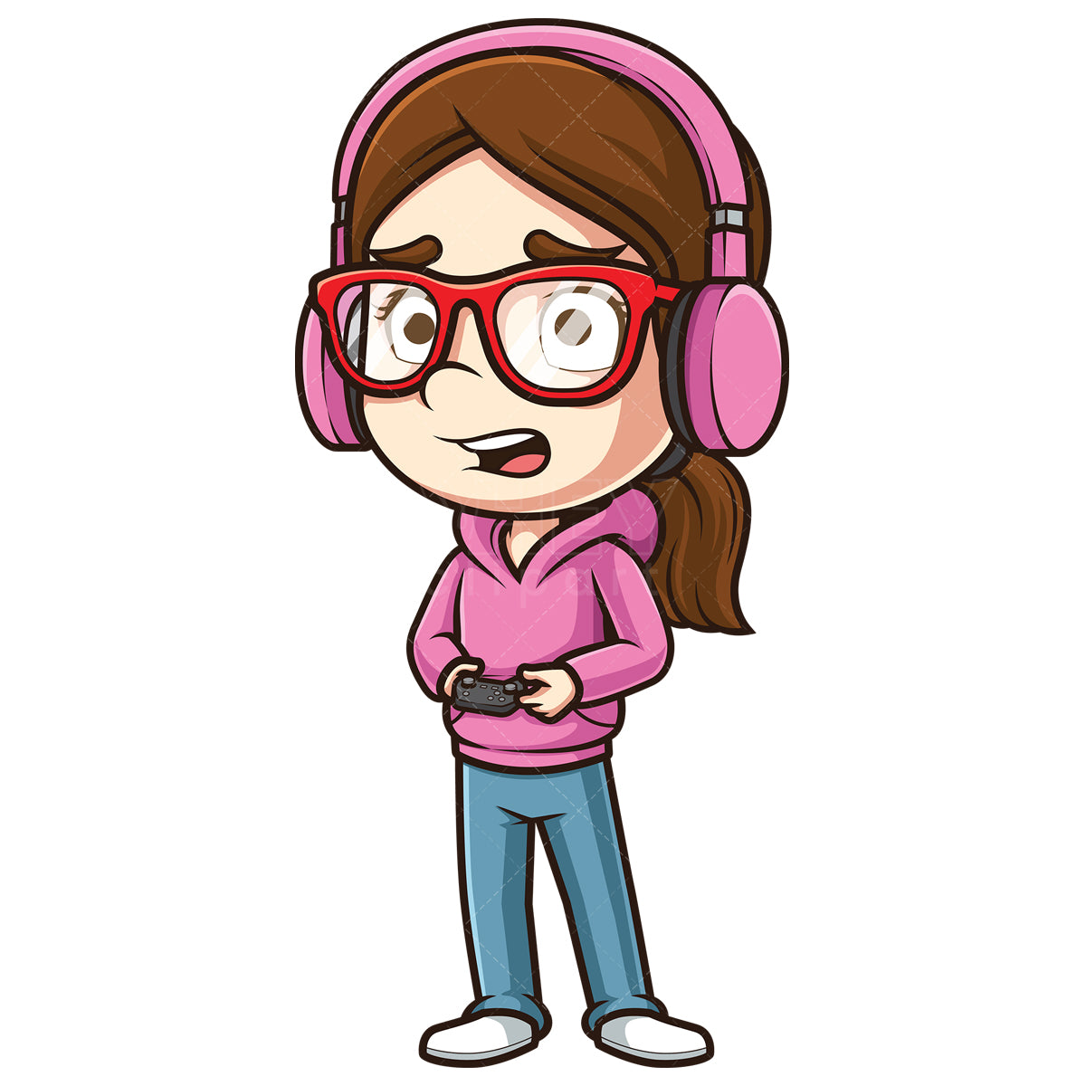 Royalty-free stock vector illustration of a worried female gamer.