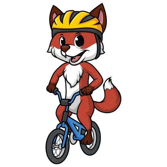 Royalty-free stock vector illustration of a fox riding bike with helmet on.