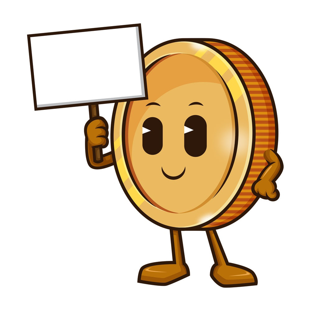 Coin holding blank sign. PNG - JPG and vector EPS (infinitely scalable).