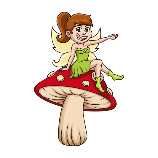 Cute fairy sitting on mushroom. PNG - JPG and vector EPS (infinitely scalable).