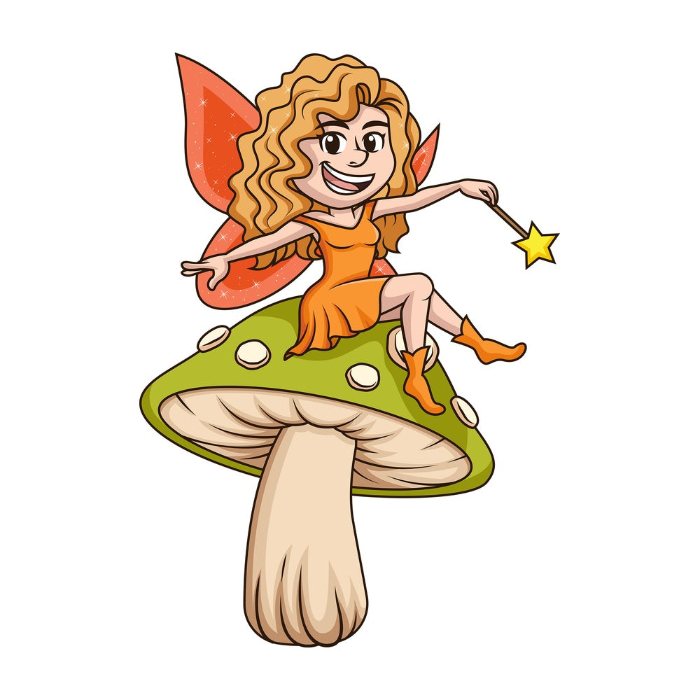 Fairy with wand on mushroom. PNG - JPG and vector EPS (infinitely scalable).