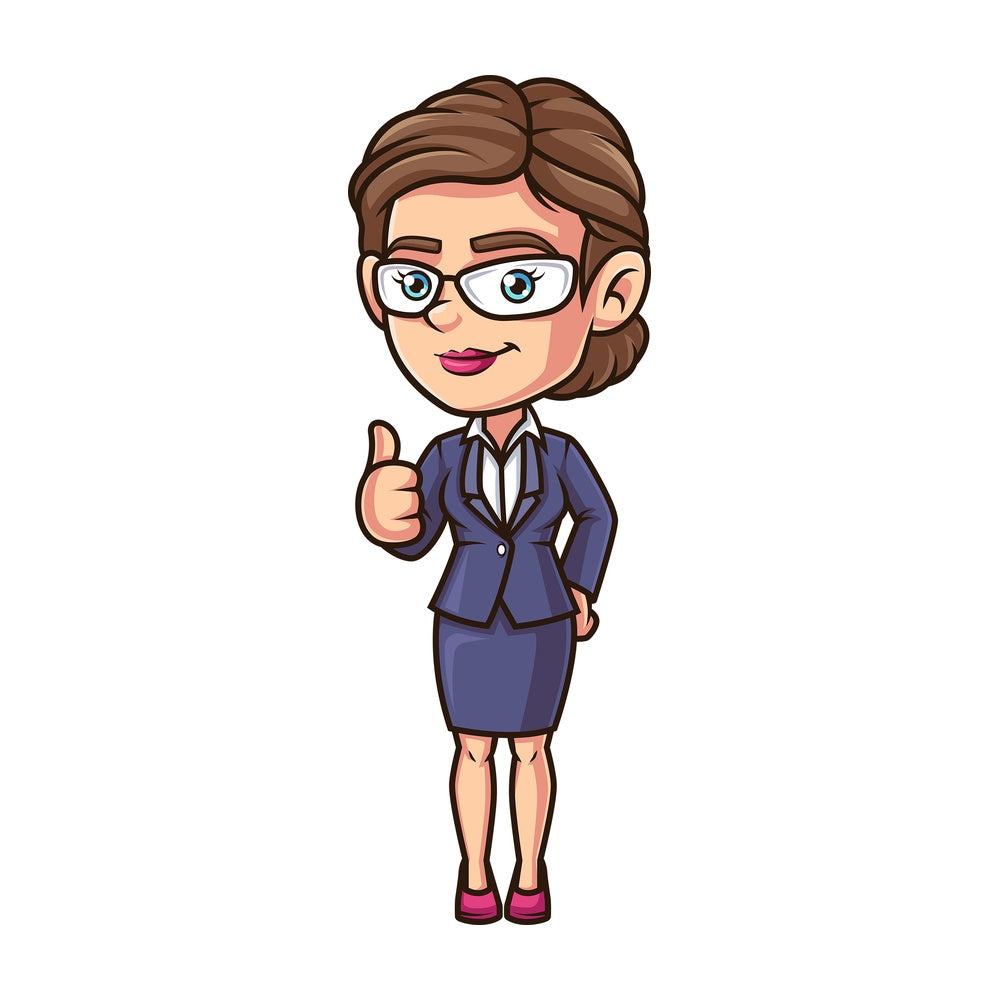 Woman employee thumbs up. PNG - JPG and vector EPS (infinitely scalable).