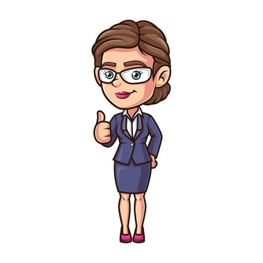 Woman employee thumbs up. PNG - JPG and vector EPS (infinitely scalable).