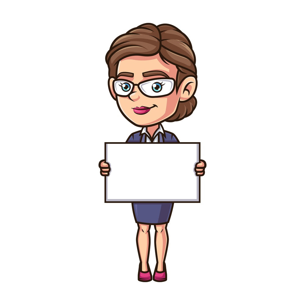 Female employee holding blank sign. PNG - JPG and vector EPS (infinitely scalable).
