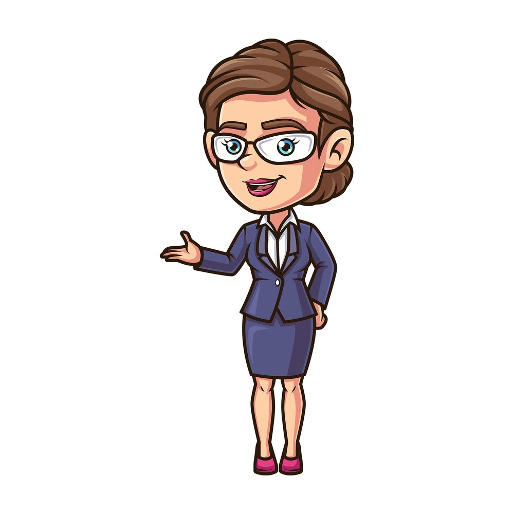 Girl employee making a presentation. PNG - JPG and vector EPS (infinitely scalable).