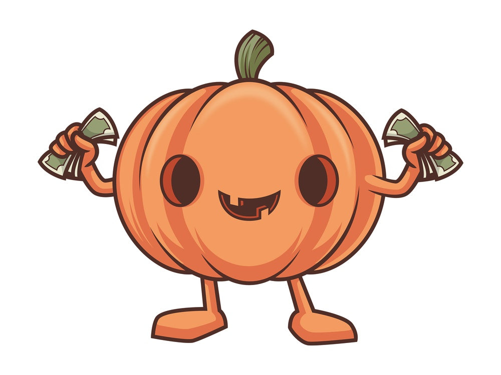 Jack o lantern holding money. PNG - JPG and vector EPS (infinitely scalable).