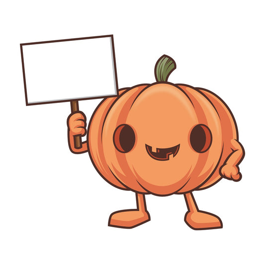 Jack o lantern holding blank sign. PNG - JPG and vector EPS (infinitely scalable).