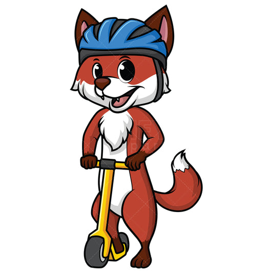Royalty-free stock vector illustration of a fox riding scooter with helmet on.