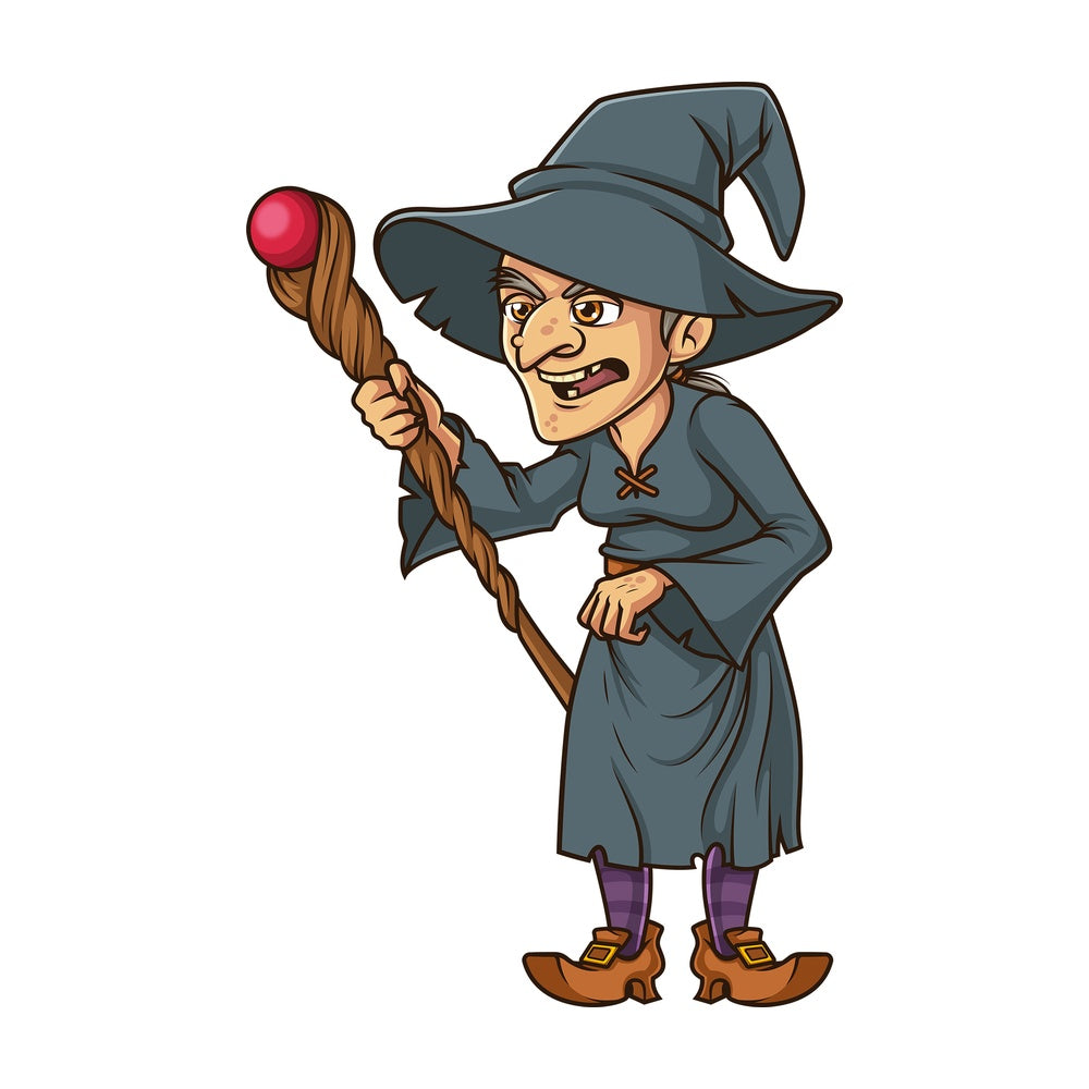 Wicked witch casting spell with staff. PNG - JPG and vector EPS (infinitely scalable).