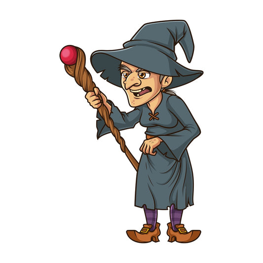 Wicked witch casting spell with staff. PNG - JPG and vector EPS (infinitely scalable).