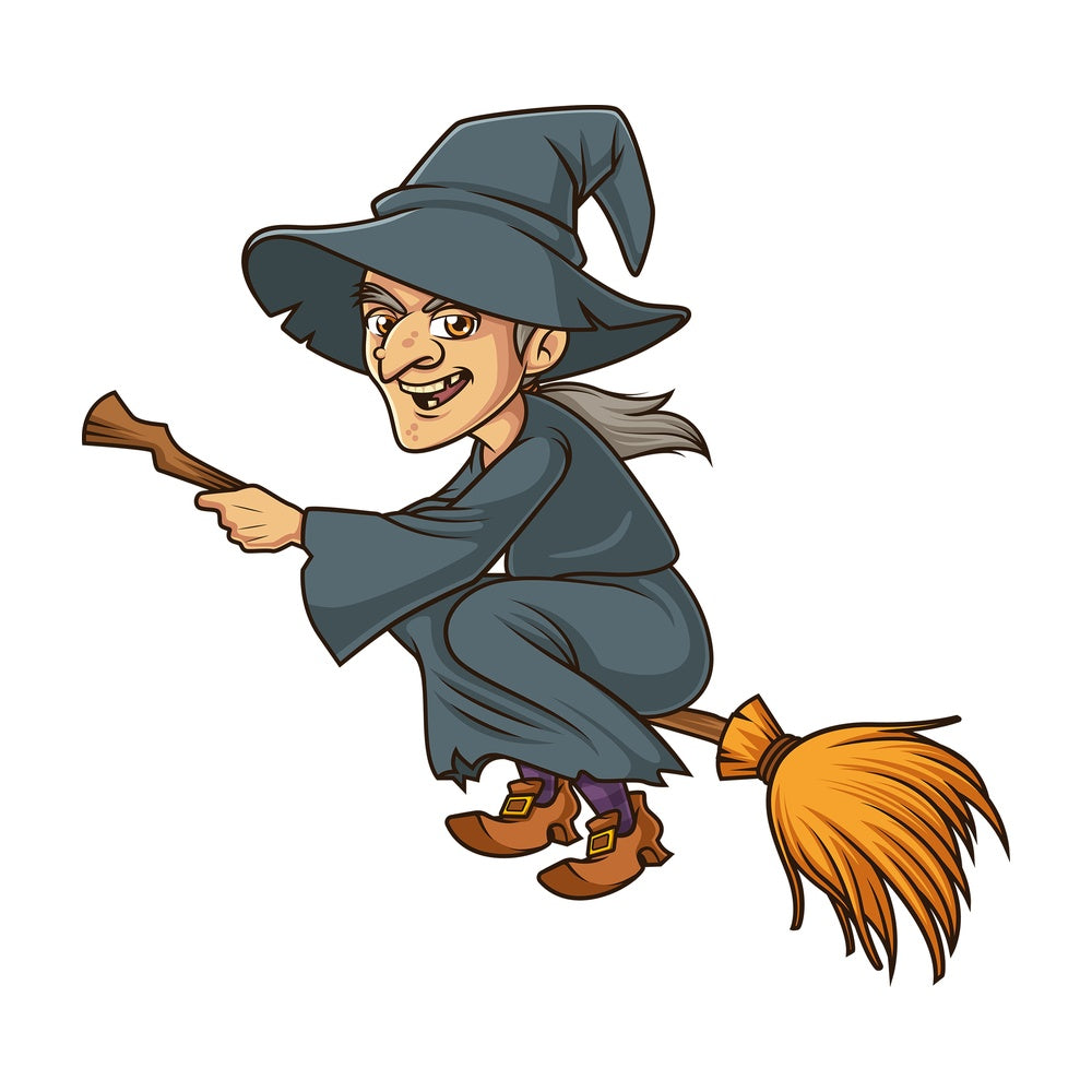 Evil witch flying on broomstick. PNG - JPG and vector EPS (infinitely scalable).
