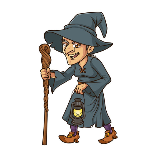 Witch walking holding lantern. PNG - JPG and vector EPS (infinitely scalable).