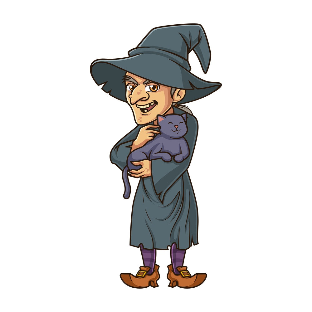 Vicious witch petting black cat. PNG - JPG and vector EPS (infinitely scalable).