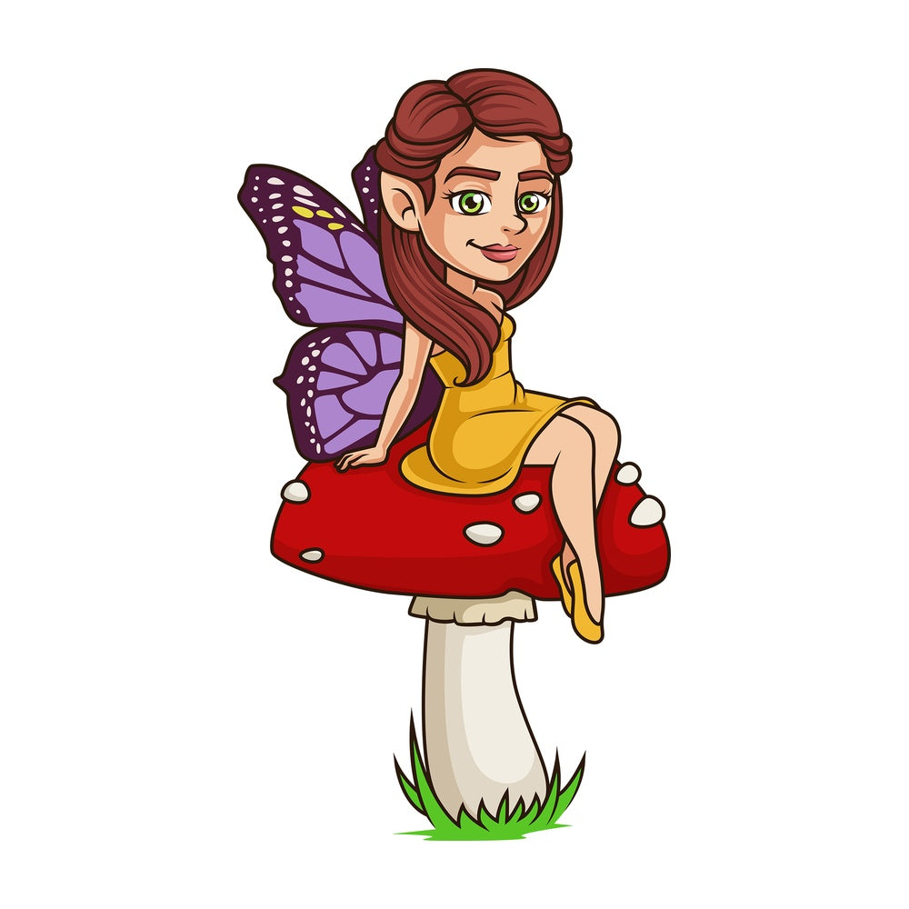 Fairy sitting on forest mushroom. PNG - JPG and vector EPS (infinitely scalable).
