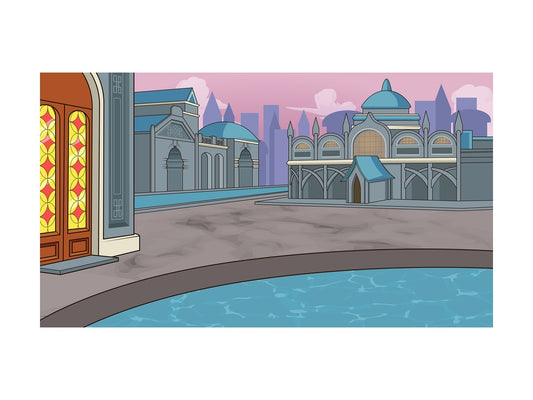 Elven city background in 16:9 aspect ratio. PNG - JPG and vector EPS file formats (infinitely scalable).