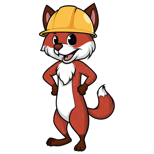 Royalty-free stock vector illustration of a fox wearing construction hard hat.