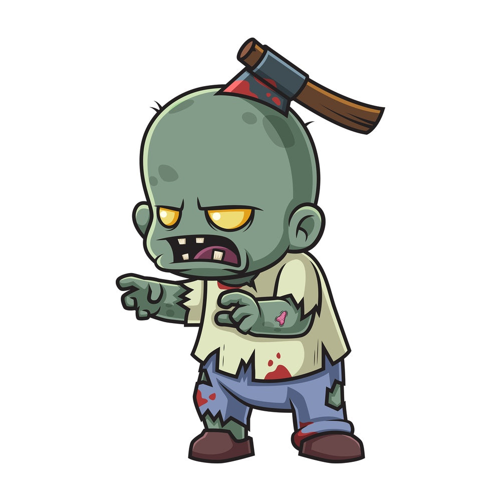 Zombie kid with axe in head. PNG - JPG and vector EPS (infinitely scalable).