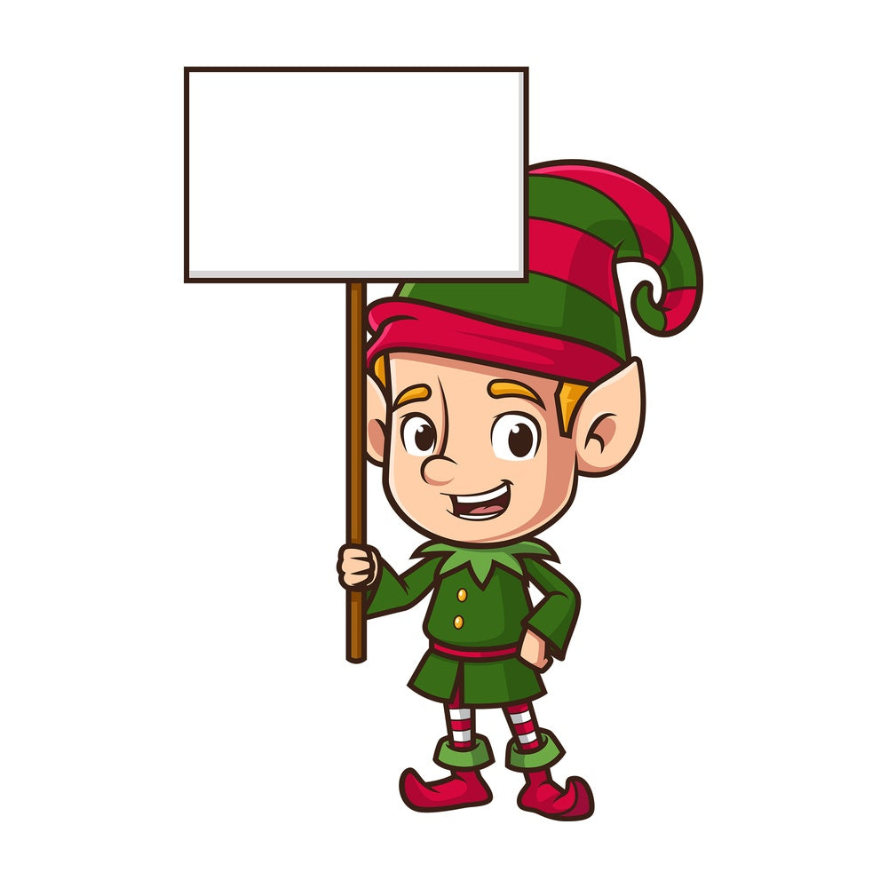 Santa's elf holding billboard sign. PNG - JPG and vector EPS (infinitely scalable).