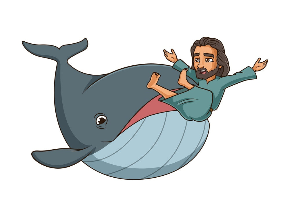 Jonah getting swallowed by whale. PNG - JPG and vector EPS (infinitely scalable).