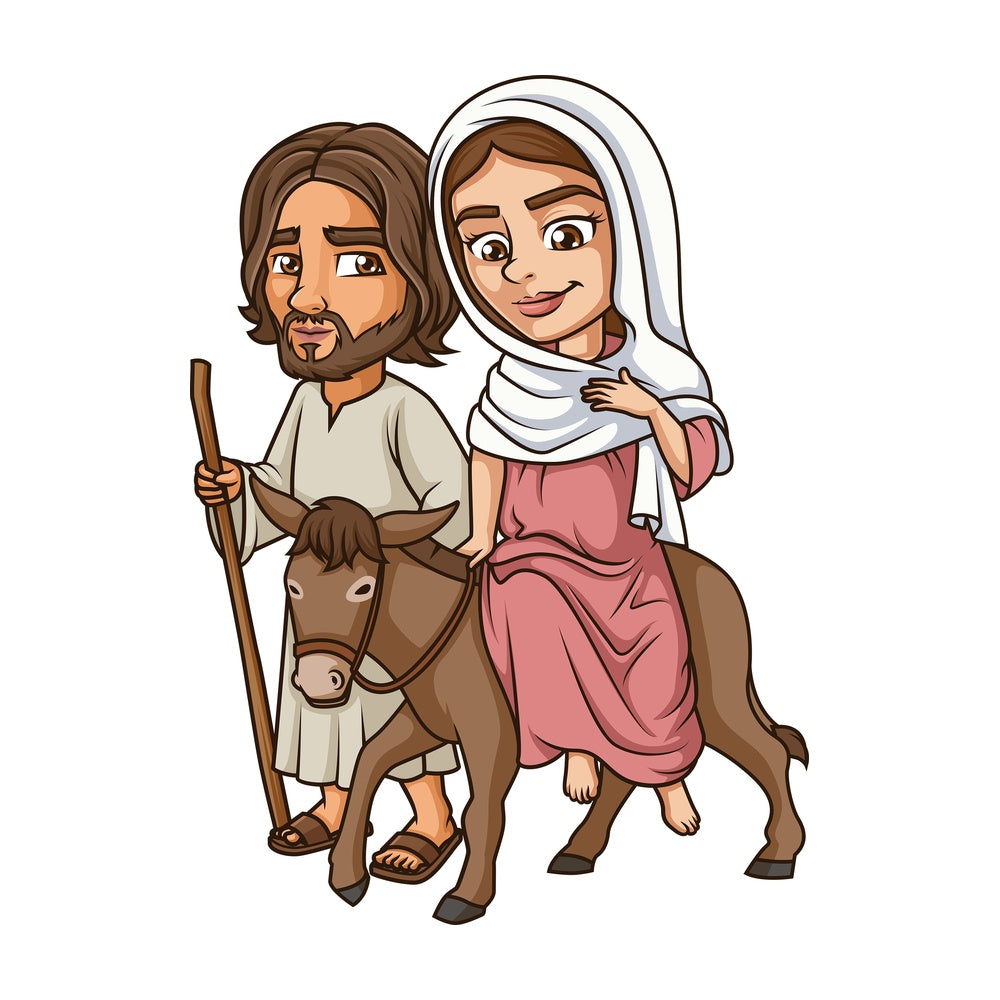 Virgin mary traveling with joseph. PNG - JPG and vector EPS (infinitely scalable).