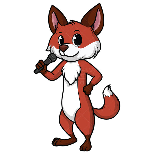Royalty-free stock vector illustration of a fox holding microphone.