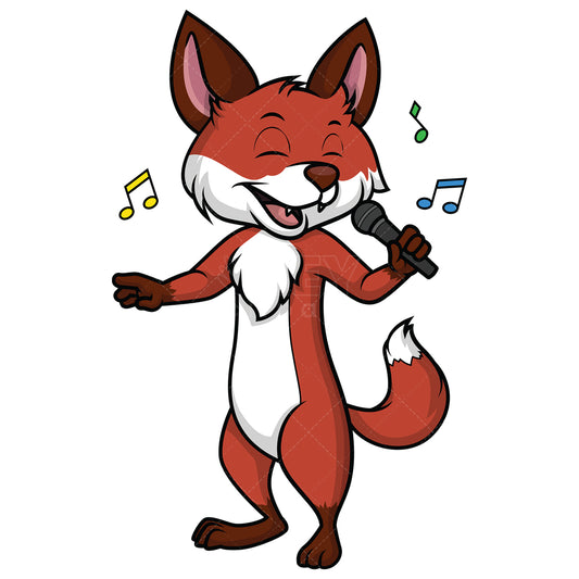 Royalty-free stock vector illustration of a fox singing karaoke.