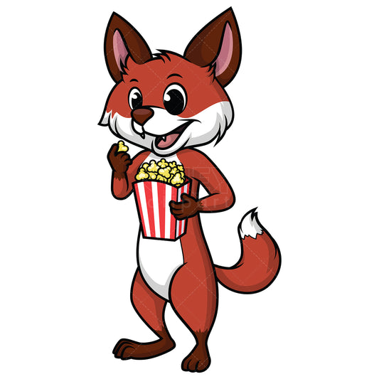 Royalty-free stock vector illustration of a fox eating pop-corn.
