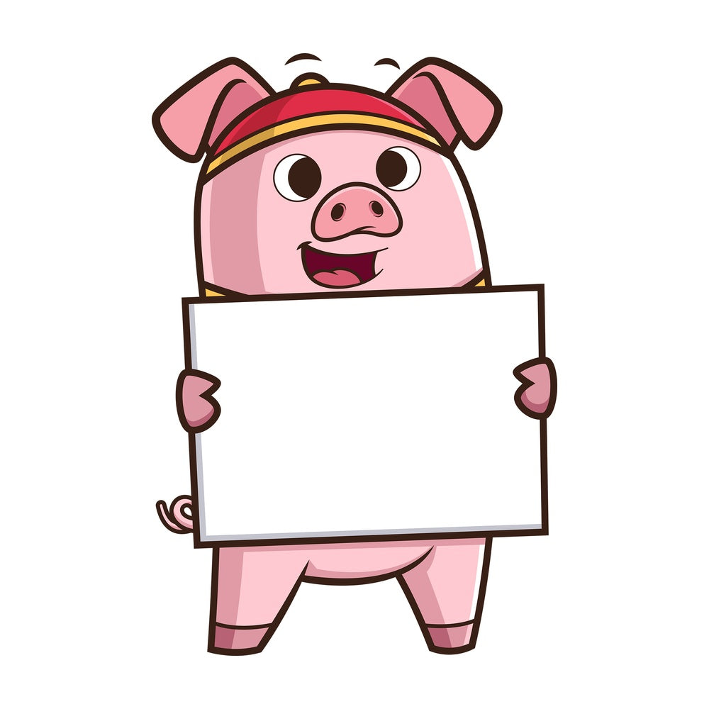 Chinese new year pig holding empty sign. PNG - JPG and vector EPS (infinitely scalable).