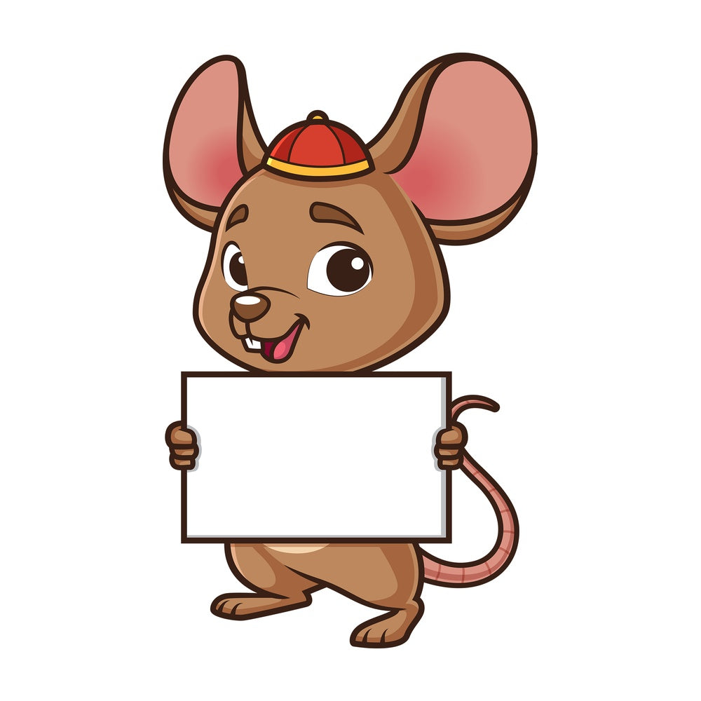 Chinese new year rat holding blank sign. PNG - JPG and vector EPS (infinitely scalable).
