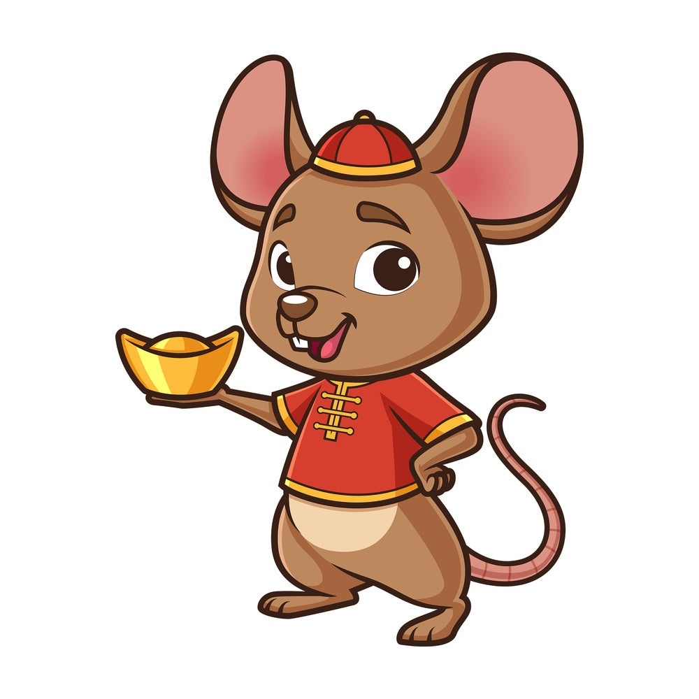 New year rat holding chinese gold ignot. PNG - JPG and vector EPS (infinitely scalable).