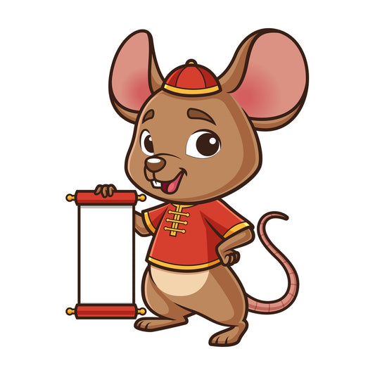 Chinese new year rat holding blank scroll. PNG - JPG and vector EPS (infinitely scalable).