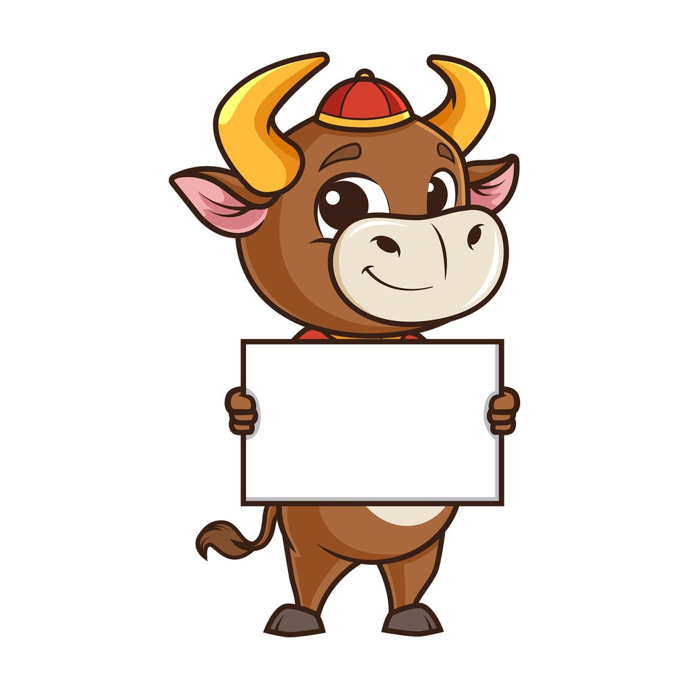 Chinese new year ox holding blank sign. PNG - JPG and vector EPS (infinitely scalable).