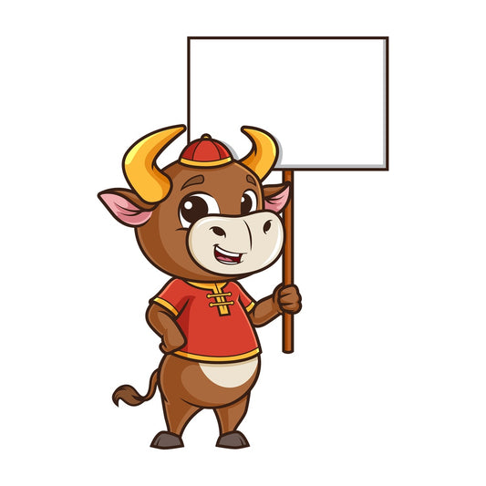 Chinese new year ox with empty sign. PNG - JPG and vector EPS (infinitely scalable).
