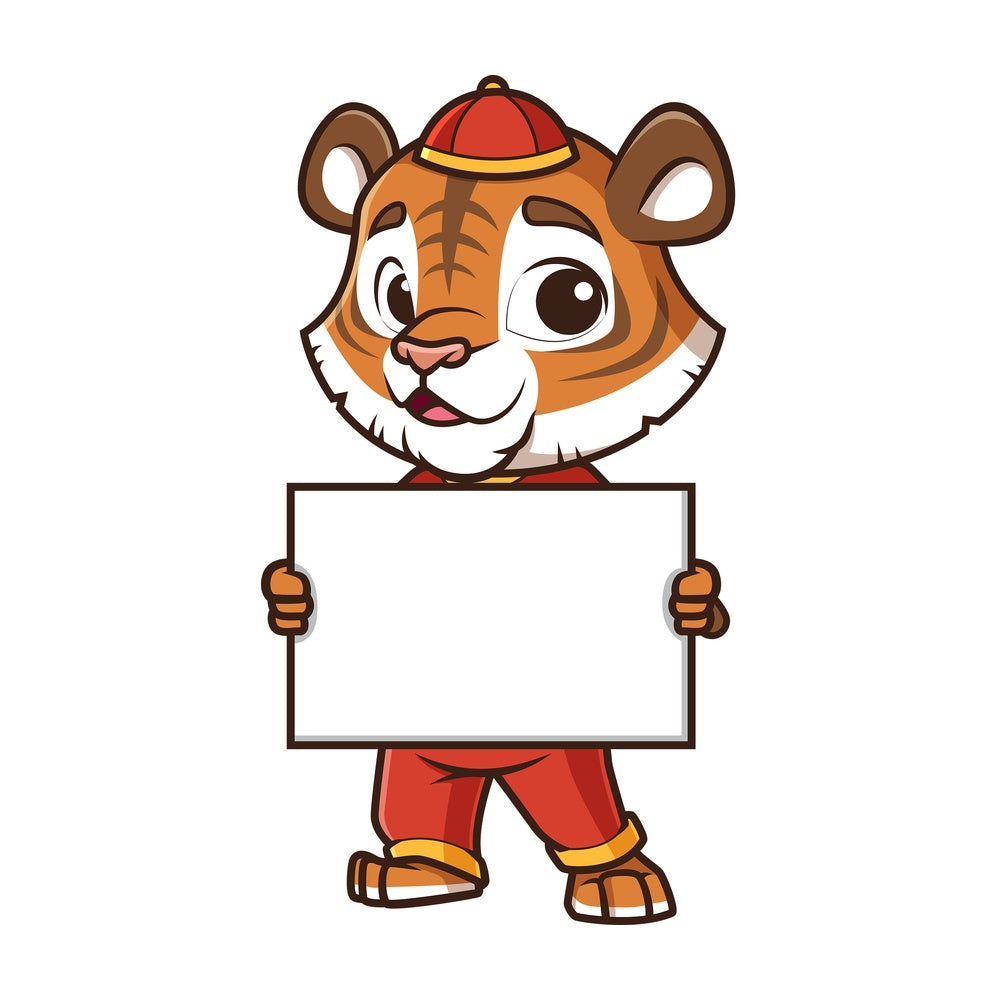 Chinese new year tiger holding blank sign. PNG - JPG and vector EPS (infinitely scalable).