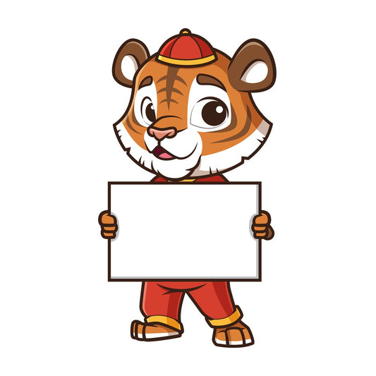 Chinese new year tiger holding blank sign. PNG - JPG and vector EPS (infinitely scalable).