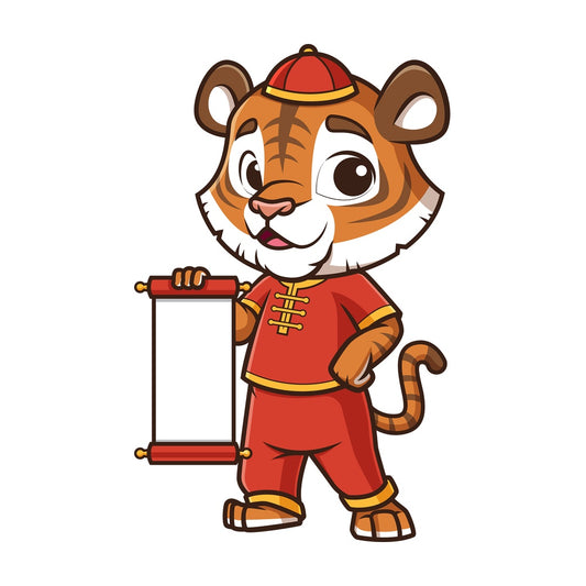 Chinese new year tiger with blank scroll. PNG - JPG and vector EPS (infinitely scalable).