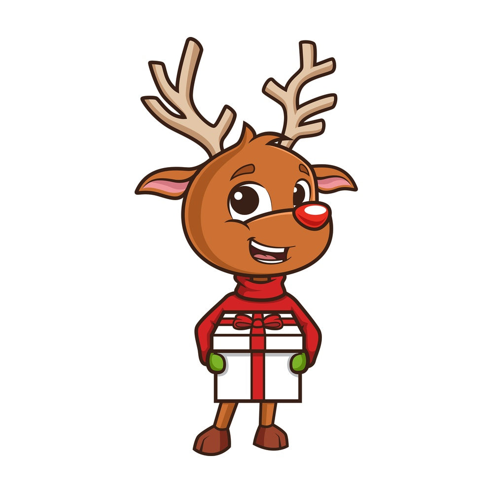 Reindeer holding gift box. PNG - JPG and vector EPS (infinitely scalable).