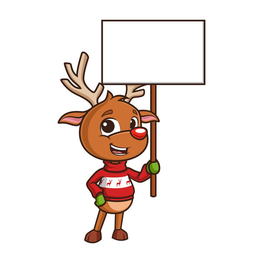 Reindeer holding blank sign. PNG - JPG and vector EPS (infinitely scalable).