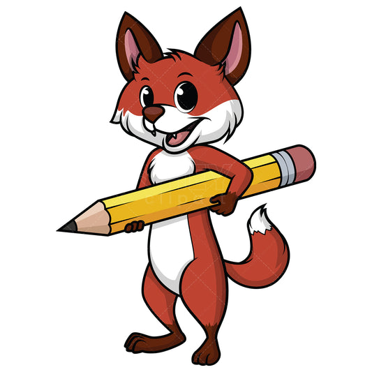 Royalty-free stock vector illustration of a fox holding gigantic pencil.