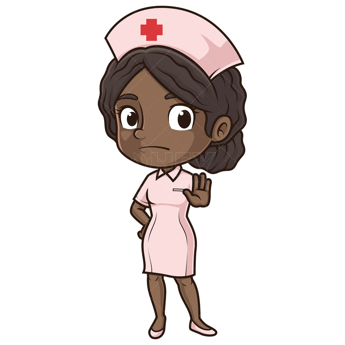 Royalty-free stock vector illustration of a african-american female nurse stop hand gesture.