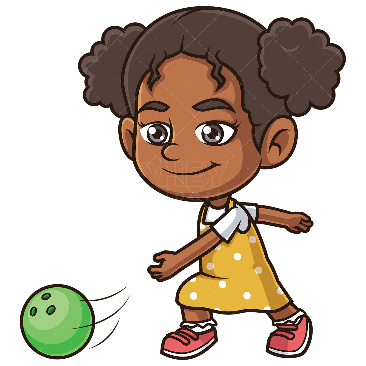 Royalty-free stock vector illustration of an african-american girl bowling.