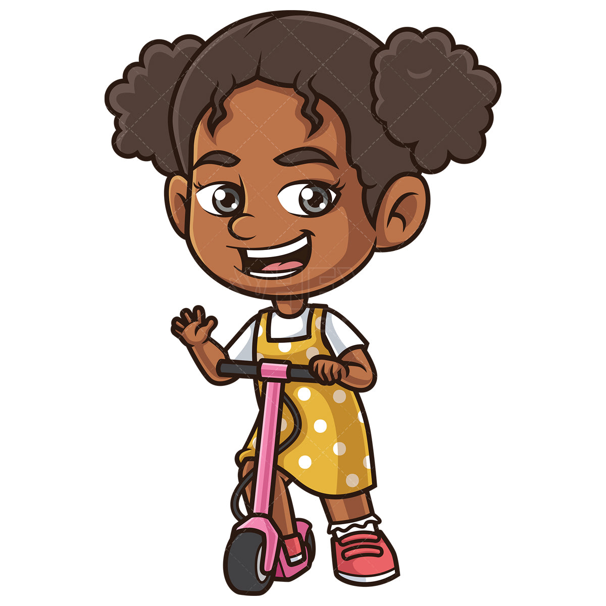 Royalty-free stock vector illustration of an african-american girl riding scooter.