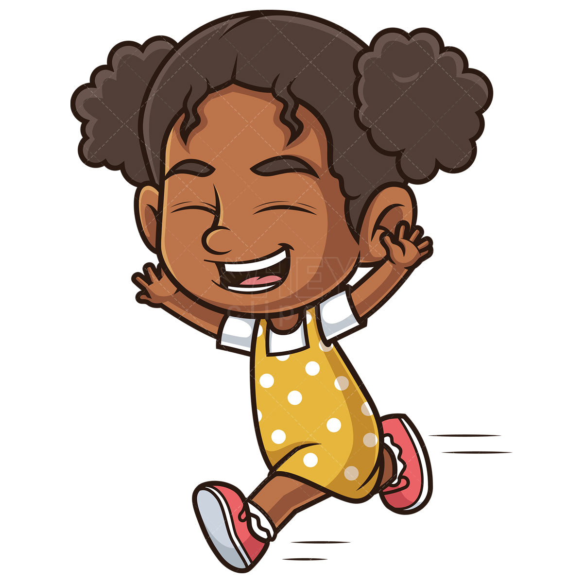 Royalty-free stock vector illustration of a african-american girl running happily.