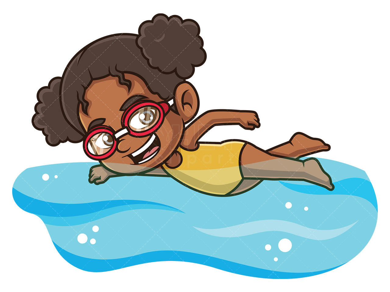 Royalty-free stock vector illustration of an african-american girl swimming.