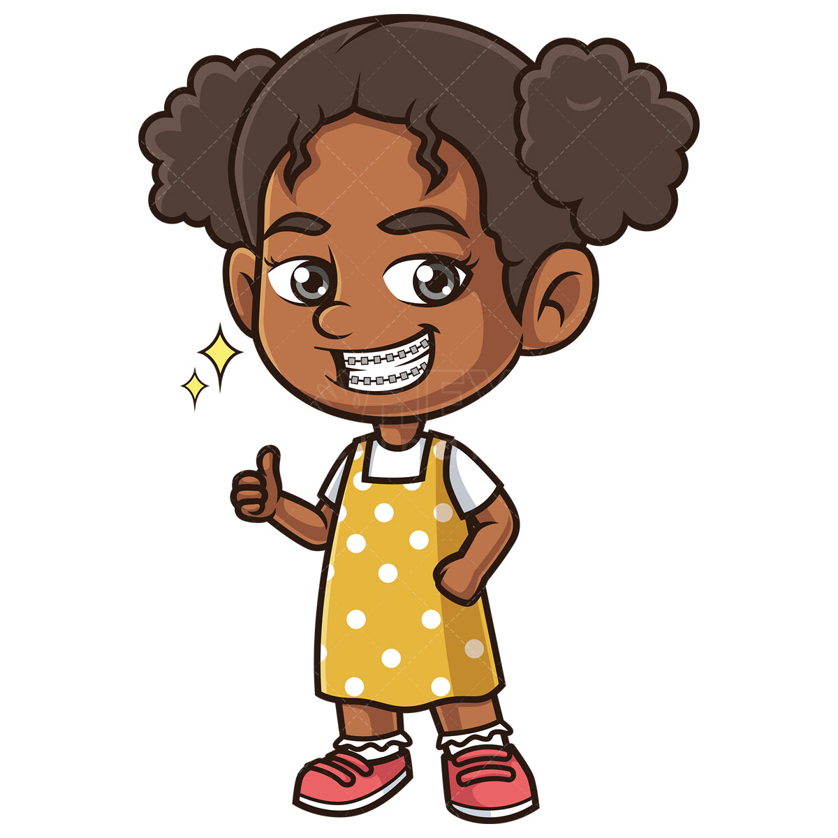 Royalty-free stock vector illustration of an african-american girl wearing braces.