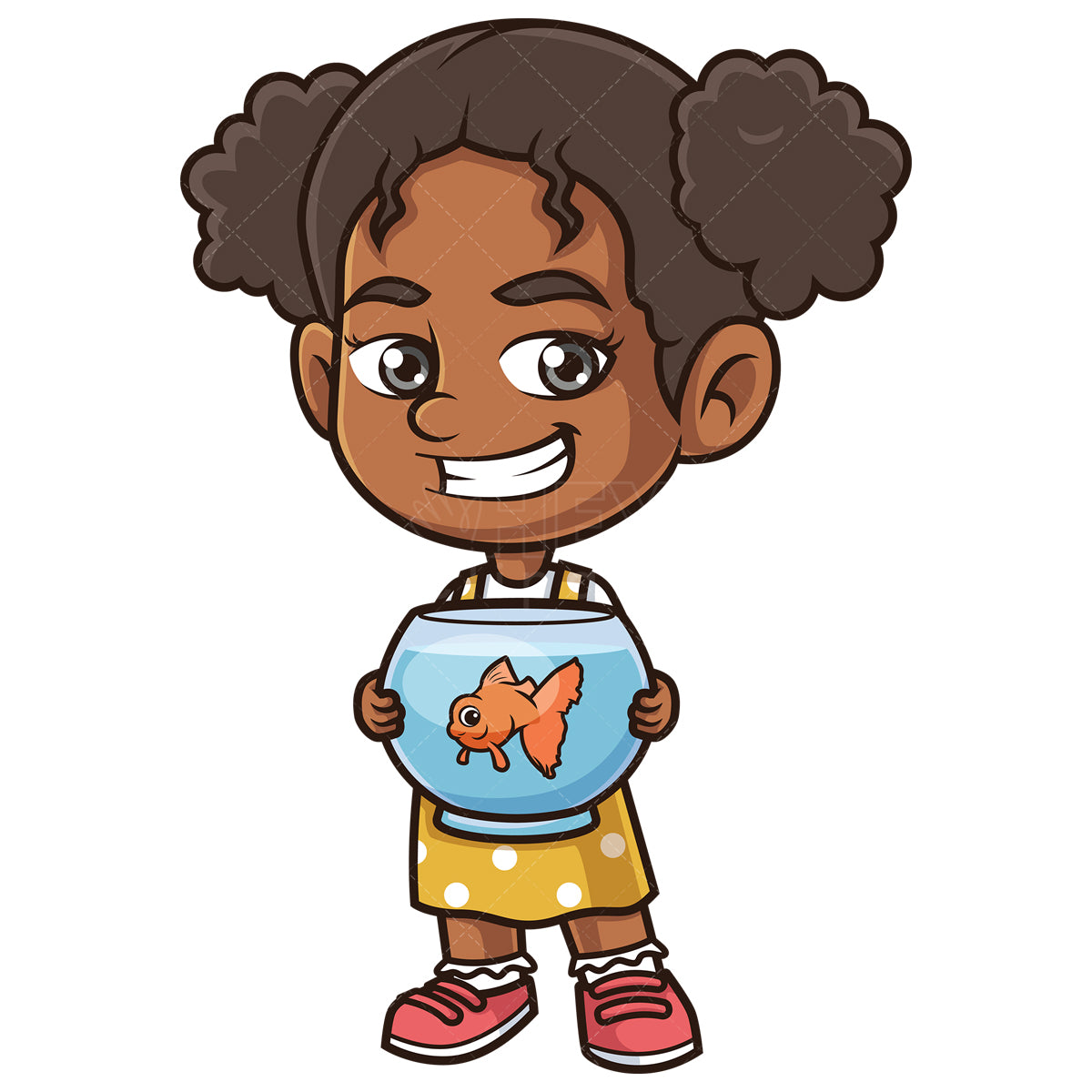 Royalty-free stock vector illustration of an african-american girl with fish bowl.